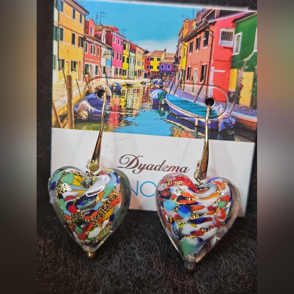 Murano Glasd Heart Earrings Made By Dyadema